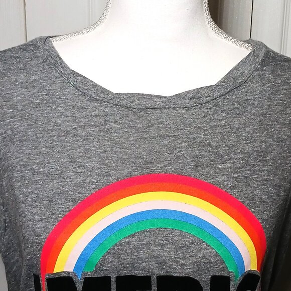 Pam‎ & Gela Oversized Gray America Rainbow Muscle Tee Made in USA Women's Size S - Picture 3 of 12